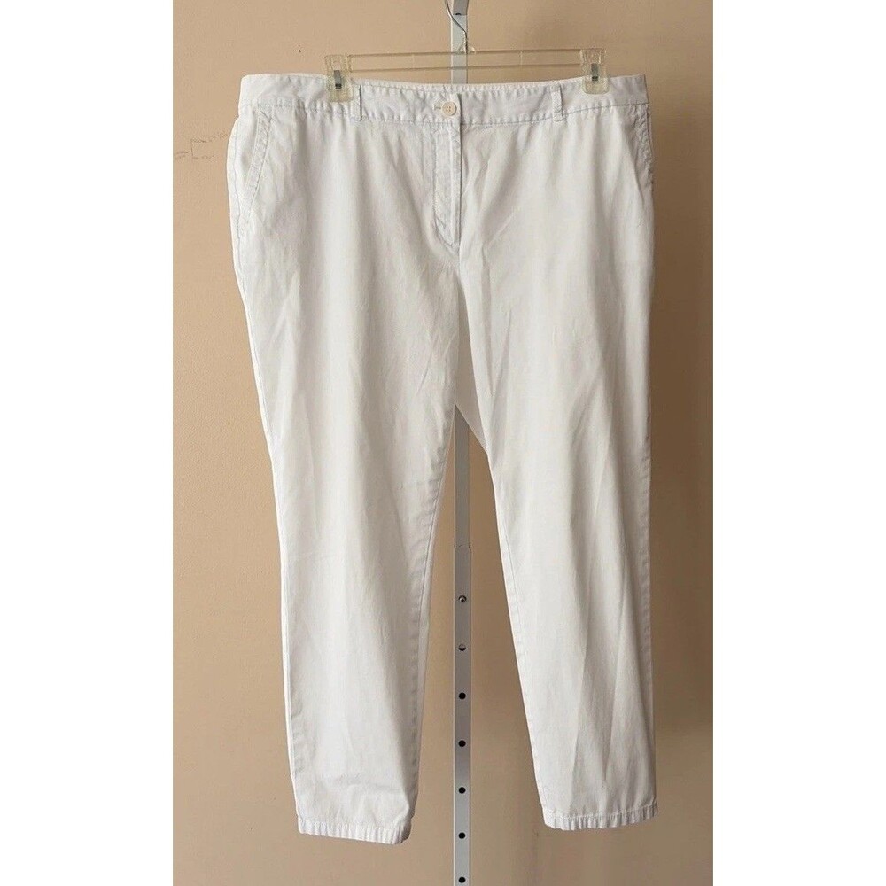 Talbots Plus Weekend Chino Crop Pants White 16W Cotton Spandex Stretch Pockets